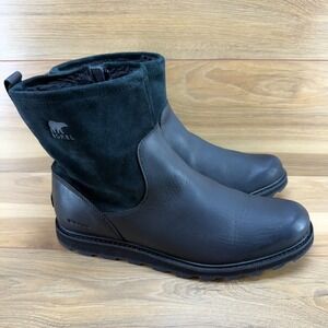 Sorel Madson Zip Waterproof Boots Mens 13 Black Leather Faux Fur Lined